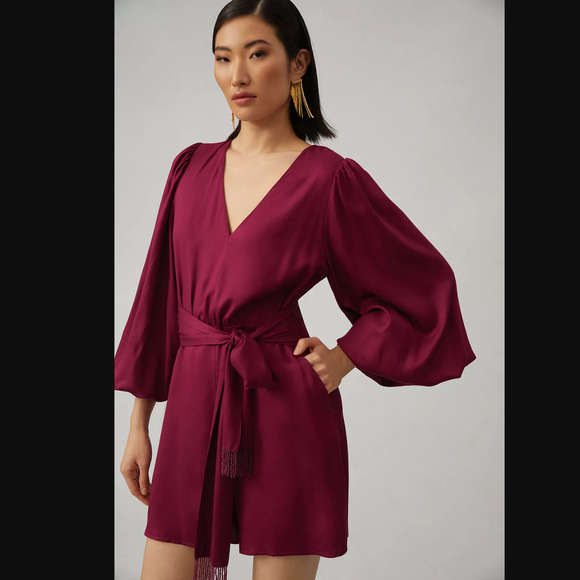 NWT Farm Rio Bell-Sleeve Wine Romper - Small - Picture 1 of 5